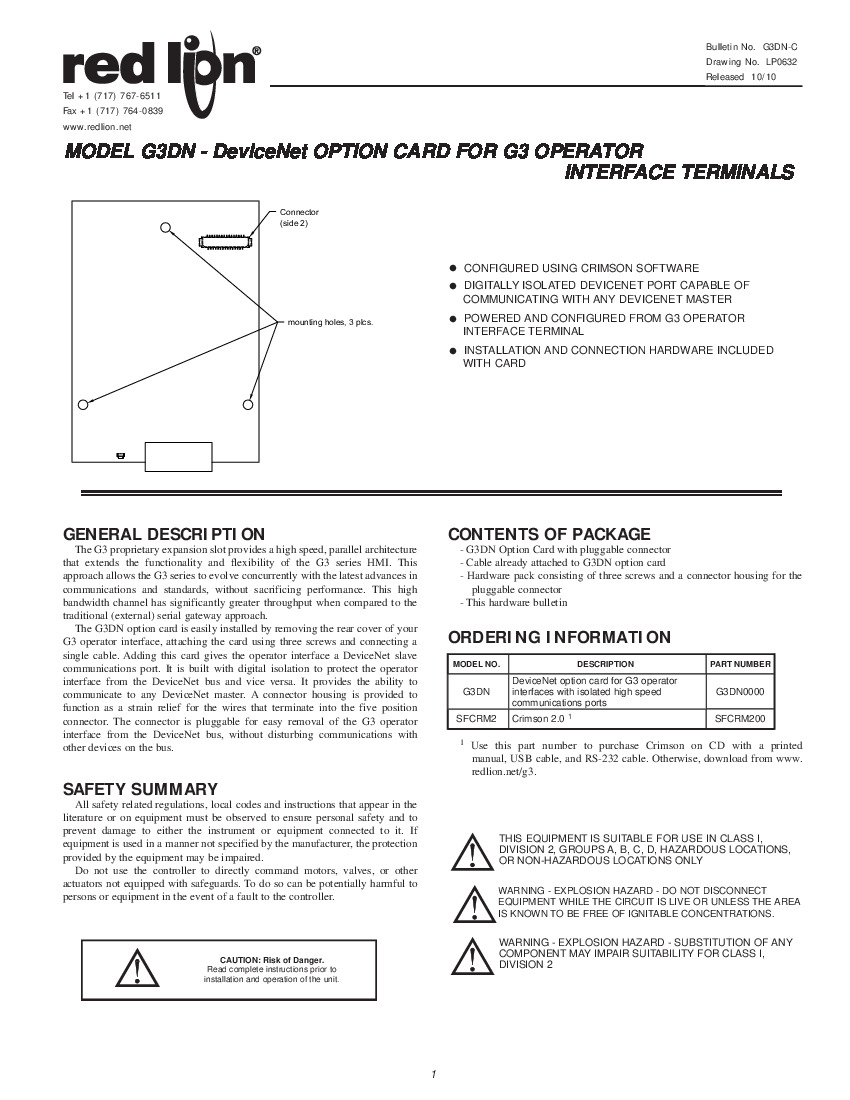 First Page Image of G3DN0000 Red Lion G3DN DeviceNet Option Card Manual G3DN-C.pdf